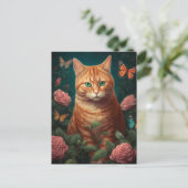 Mooie gemberkat met roze rozen Briefkaart (Staand voorkant)