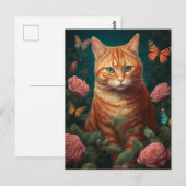 Mooie gemberkat met roze rozen Briefkaart (Voorkant / Achterkant)