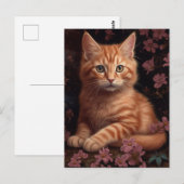 Mooie gemberkitten met roze bloemen briefkaart (Voorkant / Achterkant)