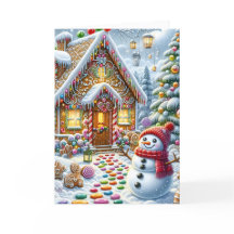 Mooie gemberkoekhuis met sneeuwman Kerstmis