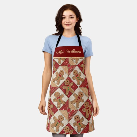 Mooie Gemberkoekman Patchwork Patroon Stijl Schort (Gedragen)