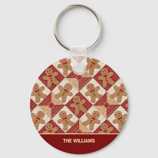 Mooie Gemberkoekman Patchwork Patroon Stijl Sleutelhanger (Voorkant)