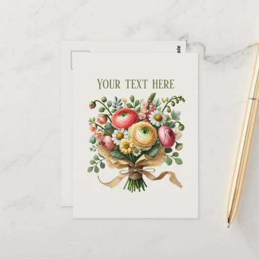 Mooie gemengde bloemen aanpasbaar briefkaart (Voorkant / Achterkant in situ)