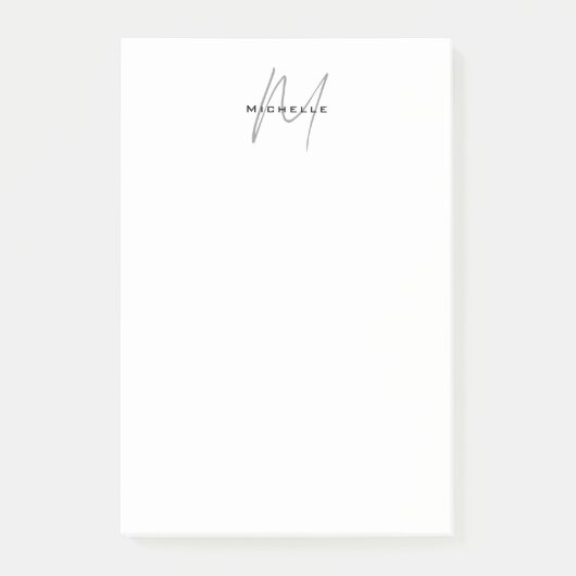 Mooie gemonogrammeerde zwarte witte grijze kalligr post-it® notes (Voorkant)