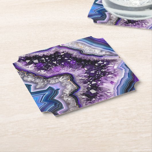 Mooie geode met amethistkristallen en agaat kartonnen onderzetters (Gekanteld)