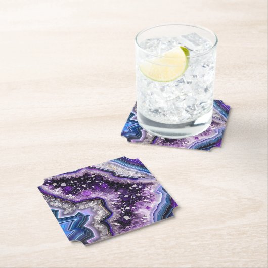 Mooie geode met amethistkristallen en agaat kartonnen onderzetters (Insitu)