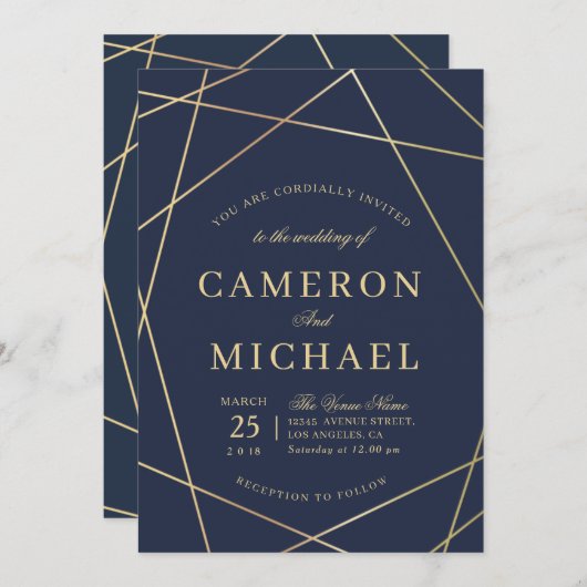 Mooie geometrische bruiloft uitnodiging (Voorkant / Achterkant)