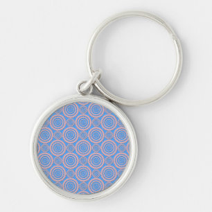 Mooie geometrische patroon roze cirkels over blauw sleutelhanger