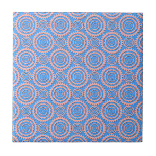 Mooie geometrische patroon roze cirkels over blauw tegeltje