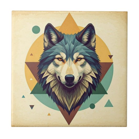 Mooie  geometrische wolf Brown Tegeltje (Voorkant)