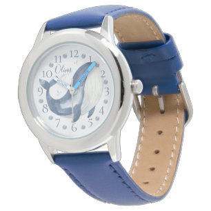 Mooie Gepersonaliseerde Aquarel Nautilus Blauwe Wa Horloge