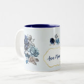 Mooie gepersonaliseerde blauwe roos koffie thee mo tweekleurige koffiemok (Voorkant links)