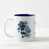 Mooie gepersonaliseerde blauwe roos koffie thee mo tweekleurige koffiemok (Links)