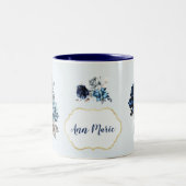 Mooie gepersonaliseerde blauwe roos koffie thee mo tweekleurige koffiemok (Center)