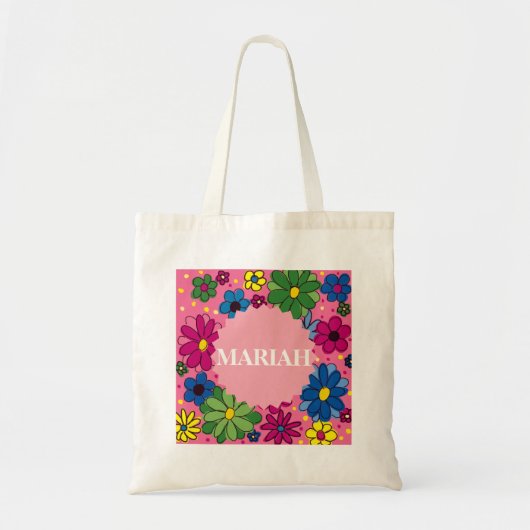 Mooie gepersonaliseerde bloemen op een felroze tas (Voorkant)