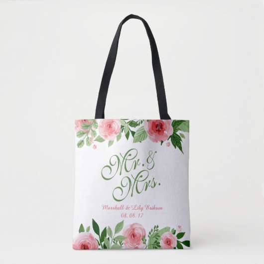 Mooie gepersonaliseerde bloemenbruiloft Canvas tas (Voorkant)