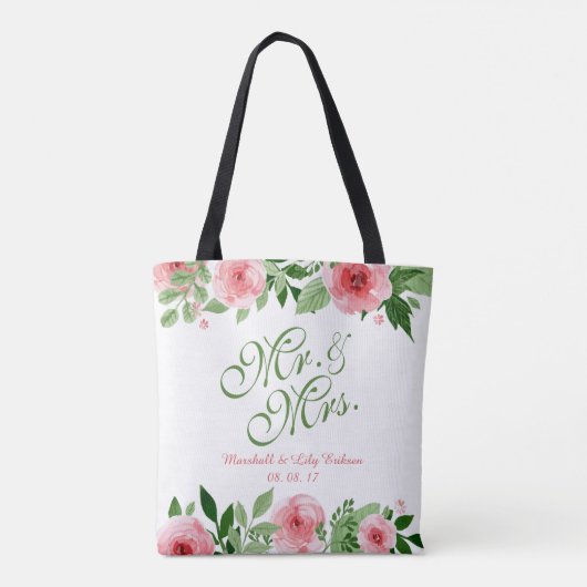 Mooie gepersonaliseerde bloemenbruiloft Canvas tas (Achterkant)