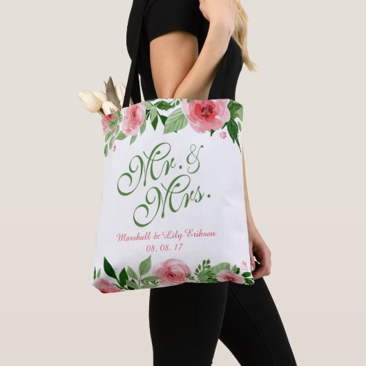 Mooie gepersonaliseerde bloemenbruiloft Canvas tas (Dichtbij)