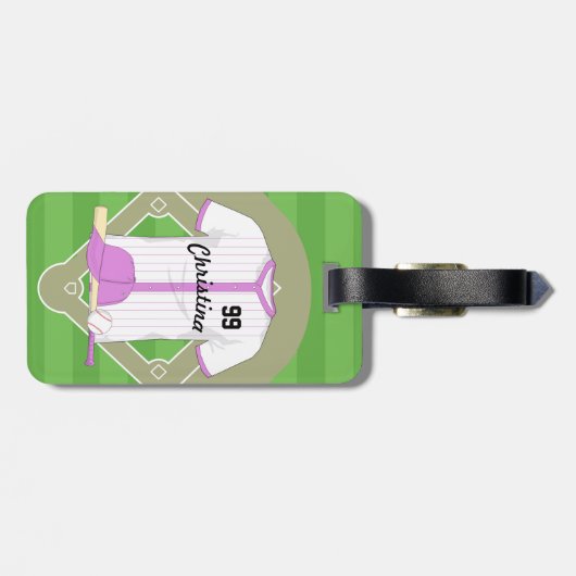 Mooie gepersonaliseerde honkbal roze bagagelabel (Achterkant horizontaal)