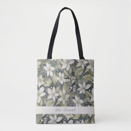 Mooie gepersonaliseerde ivoren bloesems op Sage Tote Bag (Voorkant)