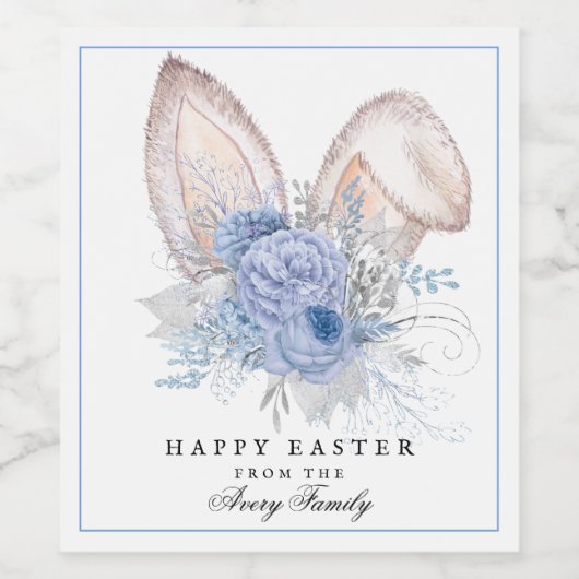 Mooie gepersonaliseerde konijnenoren Pasen Wijn Etiket (Enkel label)