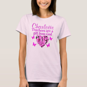MOOIE GEPERSONALISEERDE ROZE BLOEMEN LERAAR KLEDIN T-SHIRT