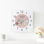 Mooie gepersonaliseerde roze cupcake keuken wandkl vierkante klok (Huis)