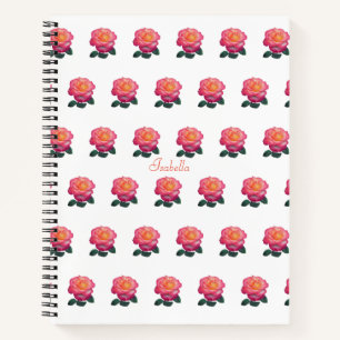 Mooie gepersonaliseerde roze roospatroon op wit notitieboek