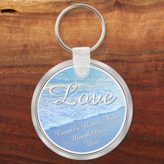 Mooie gepersonaliseerde strand bruiloft gunsten sleutelhanger (Voorkant)