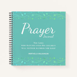 Mooie gepersonaliseerde turquoise bloemen gebedend notitieboek