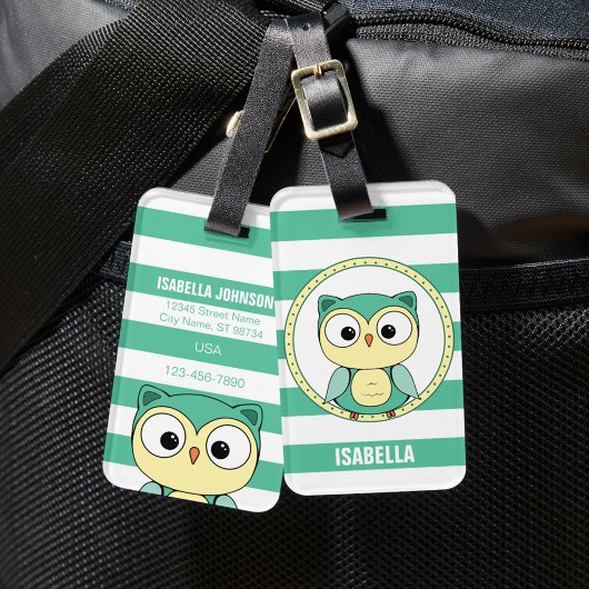 Mooie gepersonaliseerde uil bagagelabel