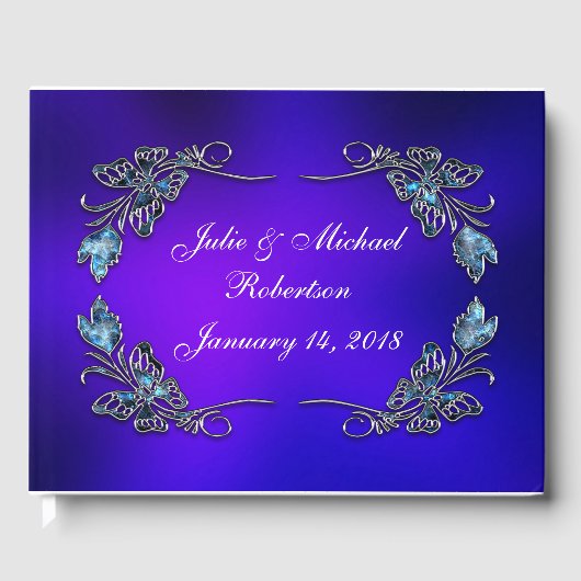 Mooie gepersonaliseerde vlinder faux filigraan gastenboek (Voorkant)