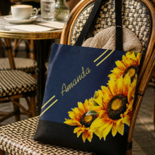 Mooie gepersonaliseerde zonnebloem boodschappentas tote bag