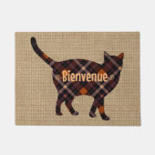 Mooie geruite kat - Bienvenue -burlap look Deurmat (Voorkant)