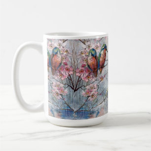 Mooie geschilderde ijsvogels en bloemen koffiemok