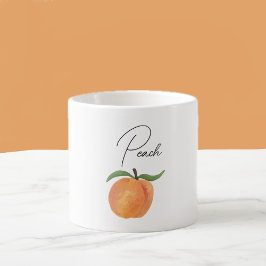 Mooie Geschilderde Perzik Fruit Illustratie Espresso Kop