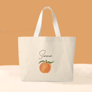 Mooie Geschilderde Perzik Fruit Illustratie Grote Tote Bag
