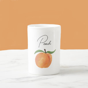 Mooie Geschilderde Perzik Fruit Illustratie Porselein Kop