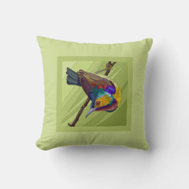 Mooie geschilderde vogel op groen kussen