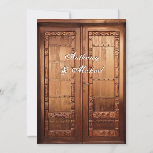 Mooie gesneden houten deur bruiloft uitnodiging (Voorkant)