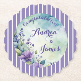 Mooie gestreepte lavendel en bloem kartonnen onderzetters