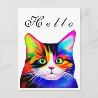 Mooie gestreepte meerkleurige regenboog Hallo kat Briefkaart
