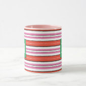 Mooie gestreepte print Monogram l Roze l Groen Mok (Midden)