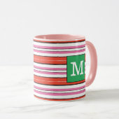 Mooie gestreepte print Monogram l Roze l Groen Mok (Voorkant rechts)
