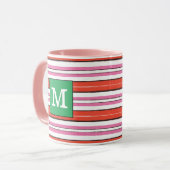 Mooie gestreepte print Monogram l Roze l Groen Mok (Voorkant links)