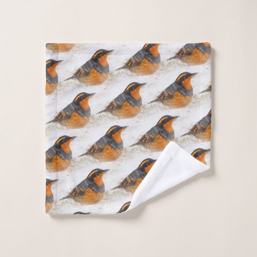 Mooie gevarieerde haast op een sneeuwnende winterd bad handdoek (Wasdoekje)