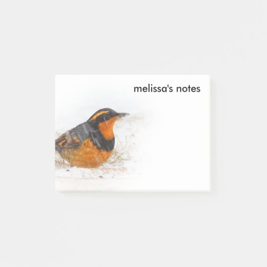 Mooie gevarieerde lijsterzangvogel op Sneeuwdag Post-it® Notes (Voorkant)
