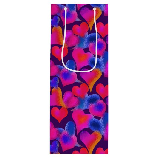 Mooie geverfde harten | VALENTIJNSDAG Wijn Cadeautas (Voorkant)