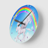 Mooie gevleugelde Unicorn, regenboog en bubbels Ronde Klok (Hoek)