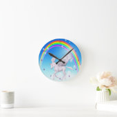 Mooie gevleugelde Unicorn, regenboog en bubbels Ronde Klok (Huis)